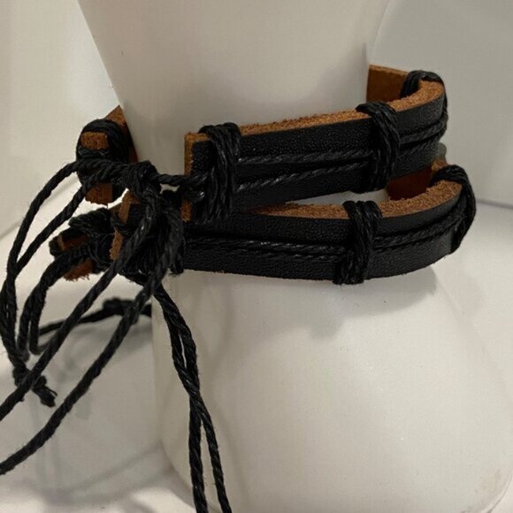 Motorcycle genuine Leather Bracelets set of 2 With Adjustable Cord bikerco - Picture 10 of 11